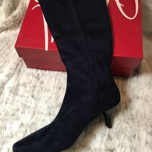 New with box! Navy blue faux suede knee-high boot
